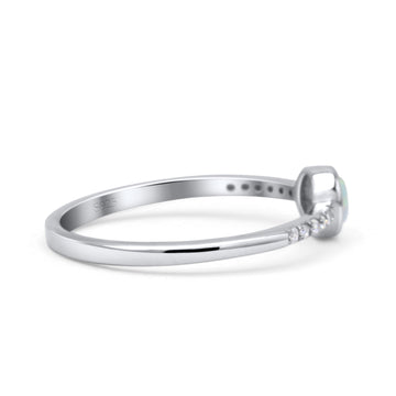 Round Statement Fashion Petite Dainty Thumb Ring Lab Created White Opal Solid 925 Sterling Silver
